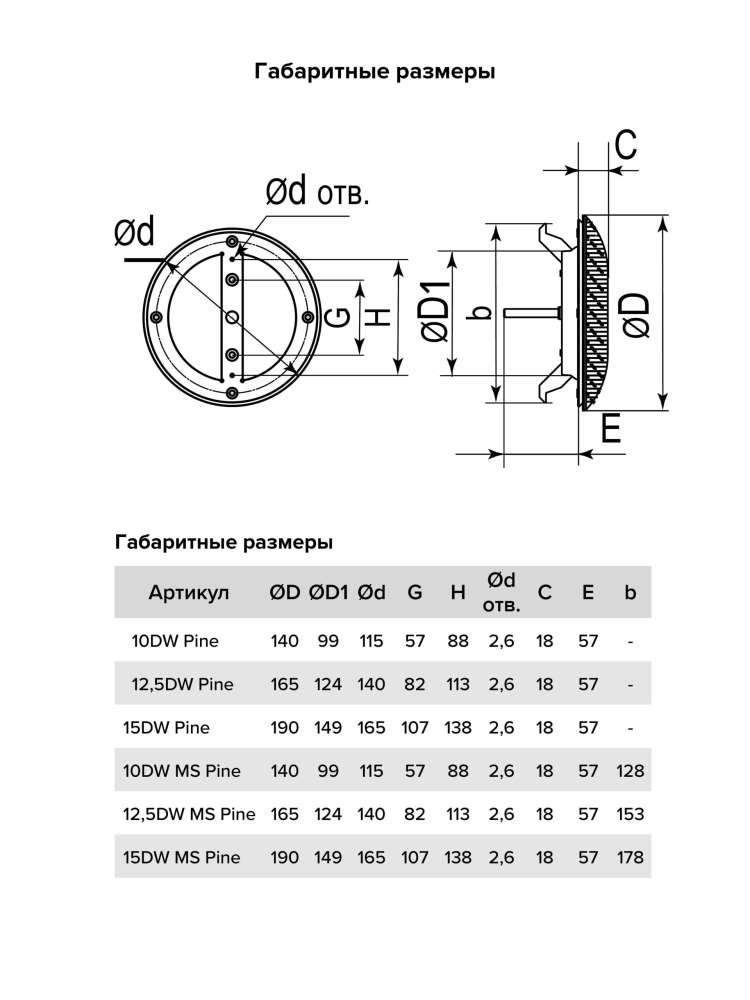 Анемостат DW металлический фланец D125 распорки D165 сосна ERA