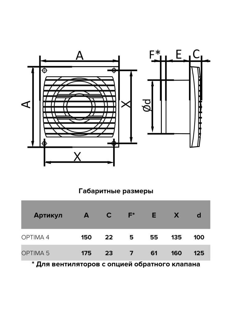 Вентилятор накладной OPTIMA D100 обратный клапан AURAMAX