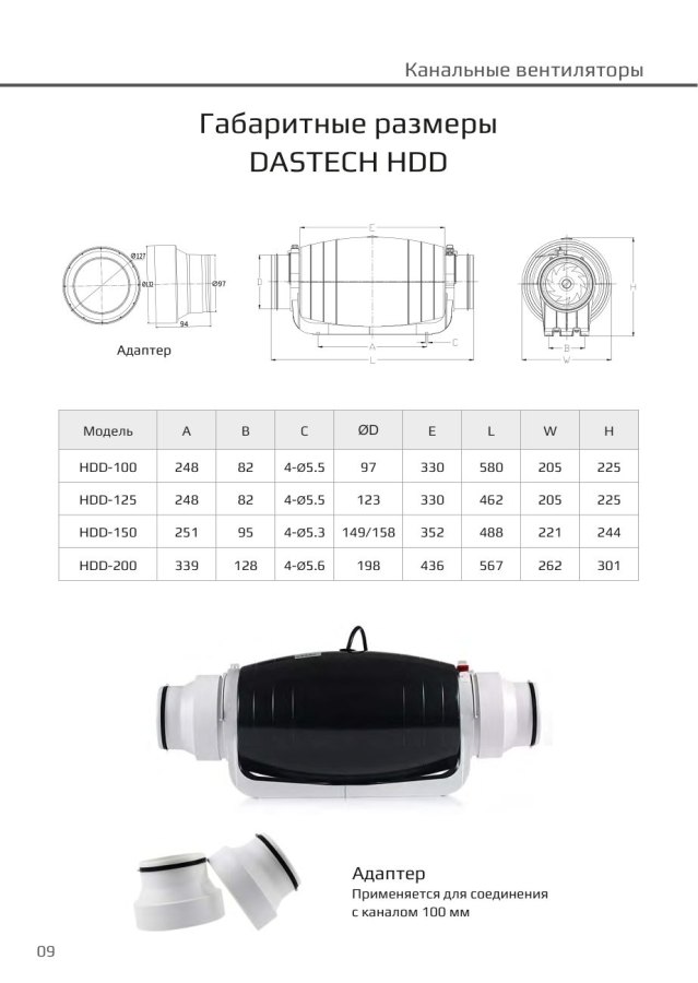Канальный вентилятор Dastech HDD-100P, Ø100 мм, 284 м³/ч